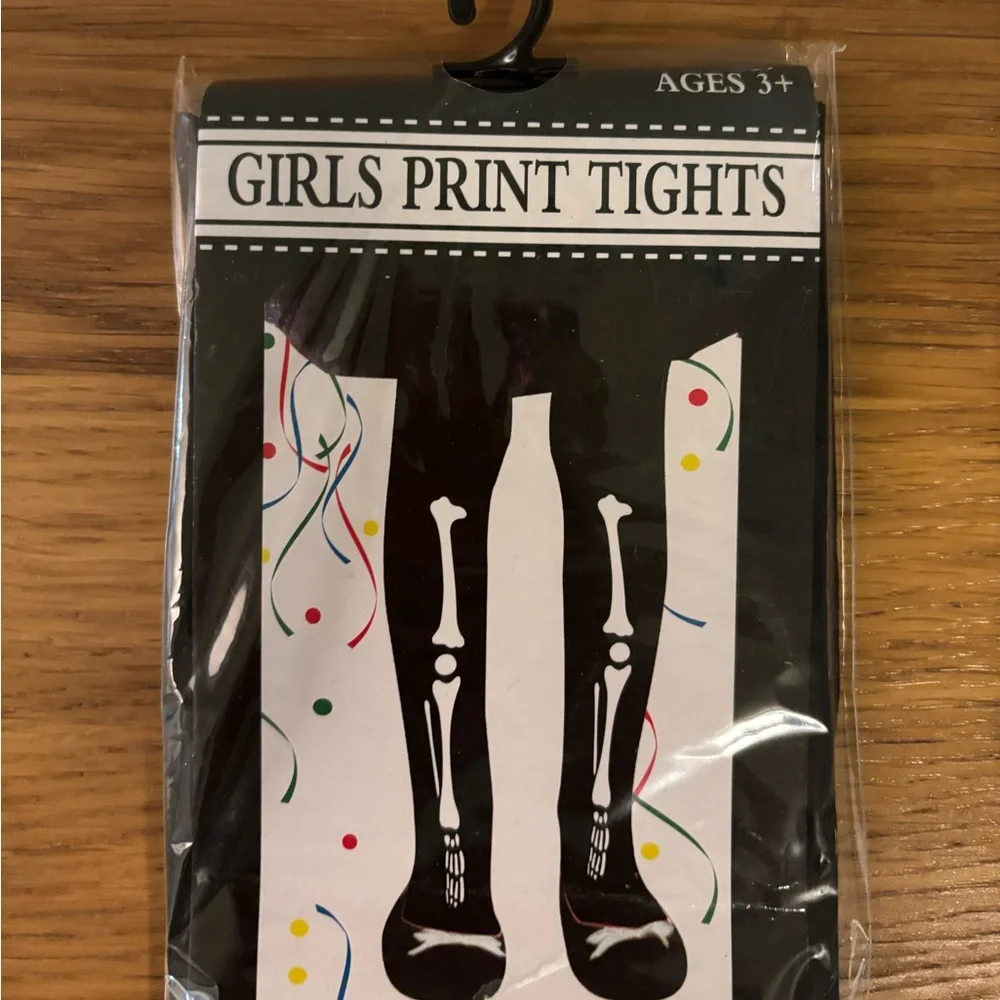 Halloween Girls Skeleton Print Black and White Tights New Size 3+